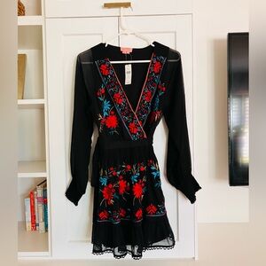 NWT Anthropologie Embroidered Black V-Neck Floral Dress